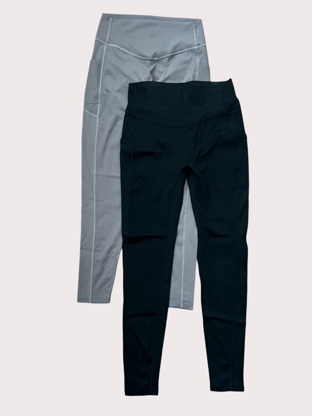 Tummy Control Active Leggings in Black and Light Gray -Peach Shaped Butt Lifting